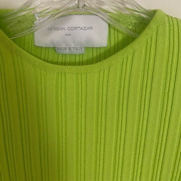 esteban cortazar lime green ribbed sweater with ruffled sleeves size XS Italy - Picture 4 of 6